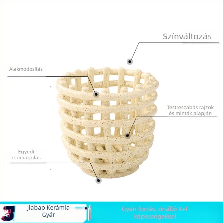 Kerámiából készült fonott tárolókosár, skandináv minimalistikus stílus, kézzel készített, sokoldalú asztali rendező, virágtartó és váza