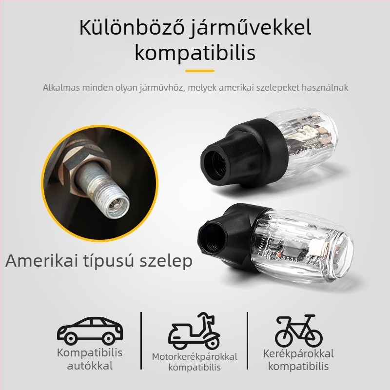Szelepszár LED világítás autókhoz és motorkerékpárokhoz, ABS anyag, vízálló, univerzális illeszkedés, vibráló villanás