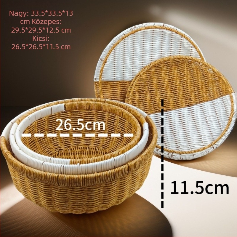 Kör alakú tárolókosár - imitációs rattan, kézzel szőtt, gyümölcsök, zöldségek, kozmetikumok, ékszerek, könyvek és kábelek tárolására