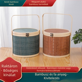Kézben tartott bambusz szövésű kosár bevásárláshoz, tojásokhoz, gyümölcsökhöz és zöldségekhez; minimalist design