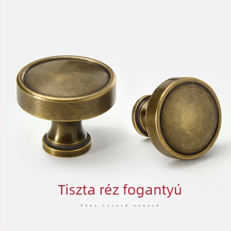 Sárgaréz fogantyú konyhaszekrényhez és gardróbhoz, kerek egylyukú, CNC-megmunkálás, modern egyszerű stílus