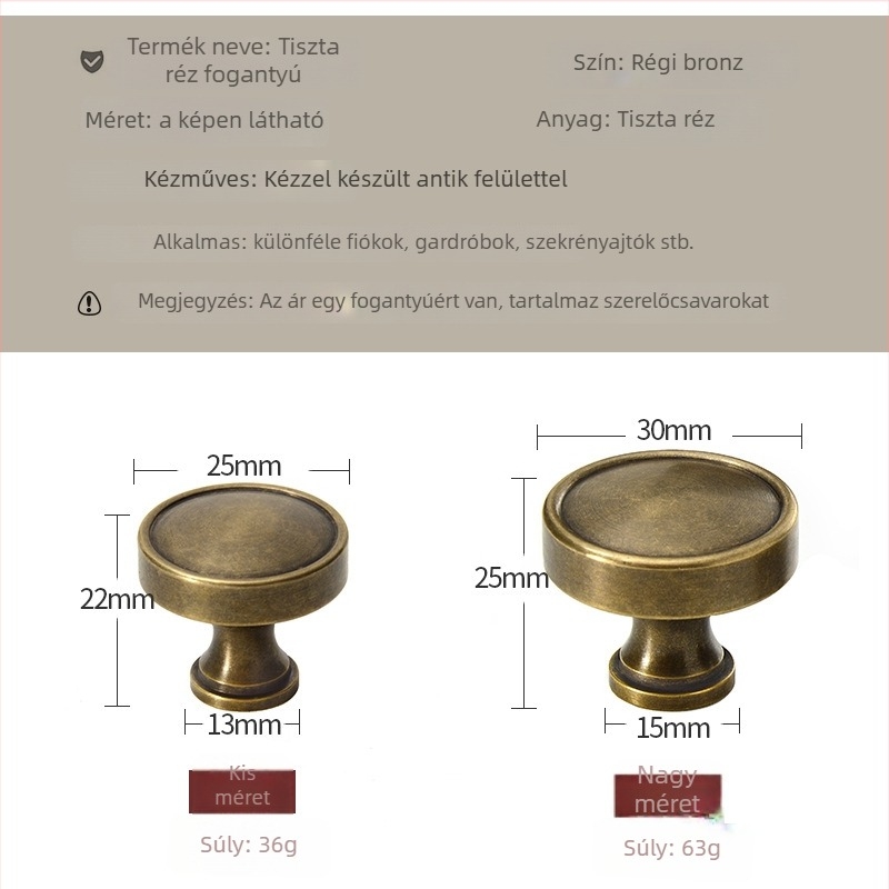 Sárgaréz fogantyú konyhaszekrényhez és gardróbhoz, kerek egylyukú, CNC-megmunkálás, modern egyszerű stílus