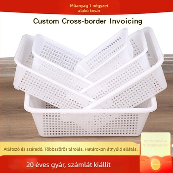 Műanyag négyszögletes leeresztő kosár – PP, többfunkciós tárolás gyümölcsöknek, zöldségeknek, magazinoknak és kábeleknek – modern minimalist stílus