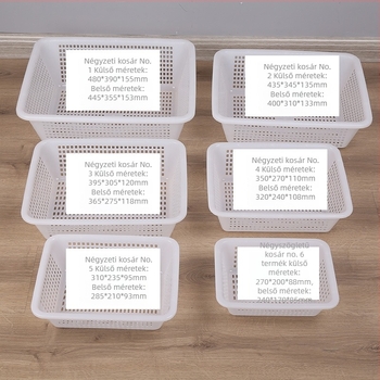 Műanyag négyszögletes leeresztő kosár – PP, többfunkciós tárolás gyümölcsöknek, zöldségeknek, magazinoknak és kábeleknek – modern minimalist stílus