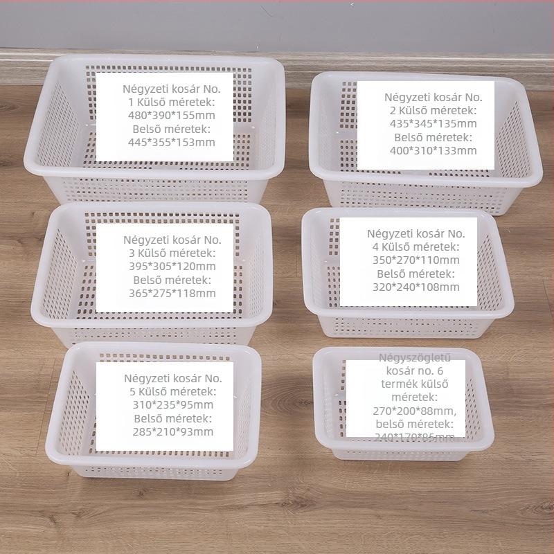 Műanyag négyszögletes leeresztő kosár – PP, többfunkciós tárolás gyümölcsöknek, zöldségeknek, magazinoknak és kábeleknek – modern minimalist stílus