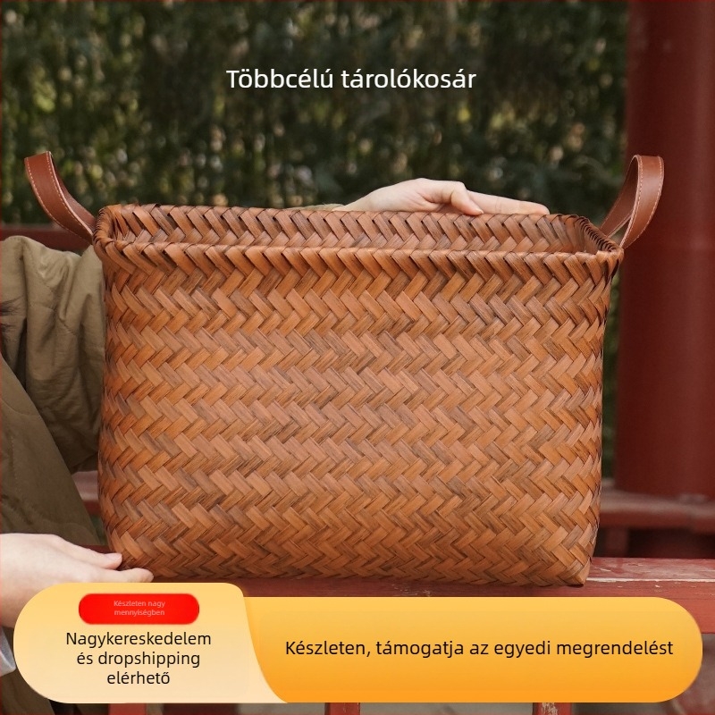 Tároló kosár - mű rattan anyagból, retro stílus, alkalmas gyümölcsök és zöldségek számára