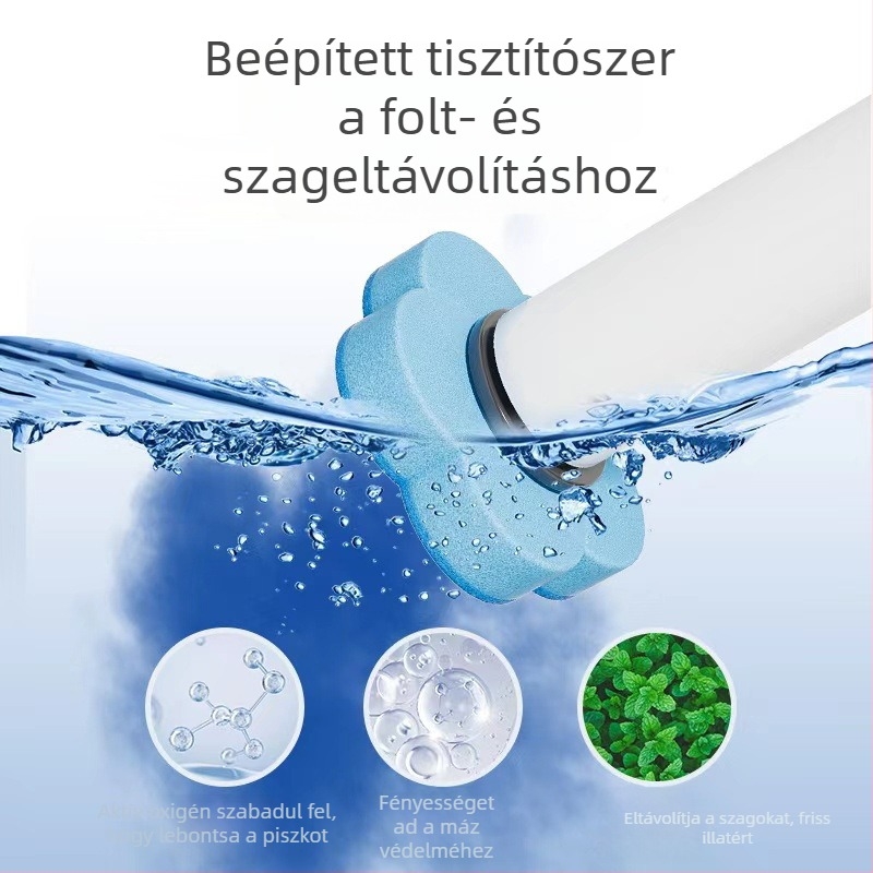 Egyszer használatos WC-kefe hosszú nyéllel, falra szerelhető, fúrás nélküli, műanyag