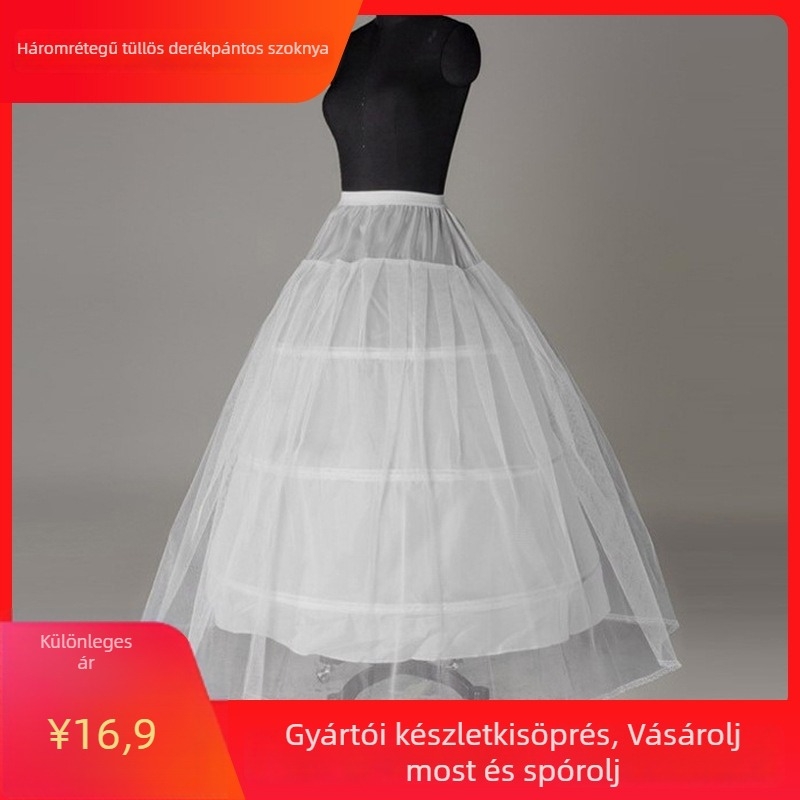 Petticoat esküvői ruhához három acélgyűrűvel, kétszeres fonal, hosszú esküvői ruha kiegészítő, Dance Fairy