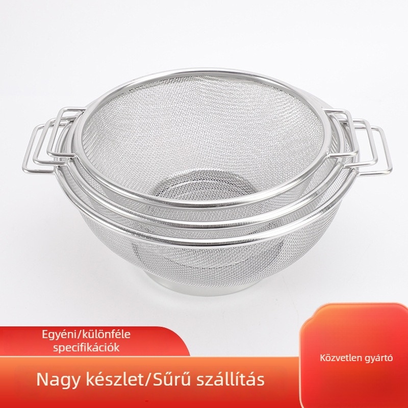 Rozsdamentes acélból készült kerek élű, megerősített kosár kettős füllel a zöldségek és rizs mosásához