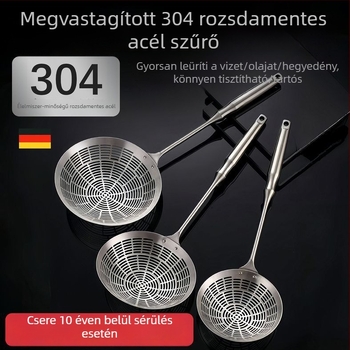 Hosszú fogantyújú rozsdamentes acél hálós szita dumplingokhoz és tésztához, 304-es rozsdamentes acél