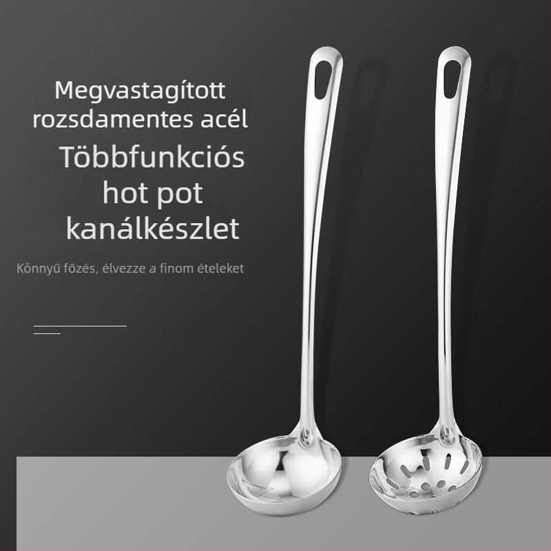 Rozsdamentes acélból készült forró fazék kanál készlet, kis leveskanalak, szitált kanál, személyenkénti