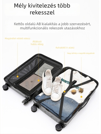 Elöl nyíló bőrönd, TSA zár, USB töltés, ABS+PC, univerzális kerekek