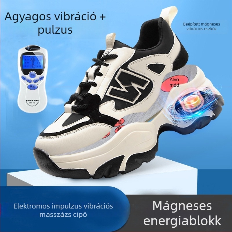 Női téli bőr cipő fleece béléssel, mágneses vibrációs masszázs a talpra, kerek orr, középmagasságú sarok 3–5 cm, gumis pánt, mindennapi viselet