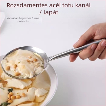 Rozsdamentes acélból készült tofu kanál készlet — kör és lapos kanál, minimalist dizájn