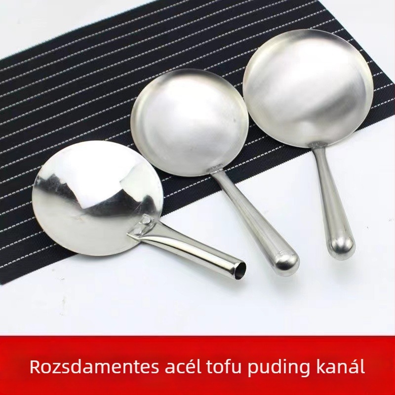Rozsdamentes acélból készült tofu kanál készlet — kör és lapos kanál, minimalist dizájn