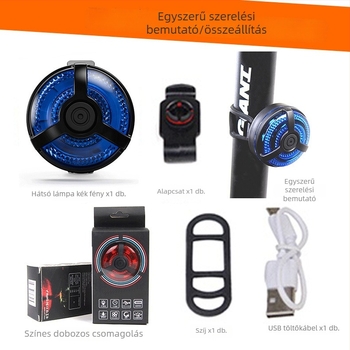 Kerékpár hátsó lámpa USB töltéssel, csatos rögzítés, 400 mAh akkumulátor, Micro-USB töltés, éjszakai bringázáshoz