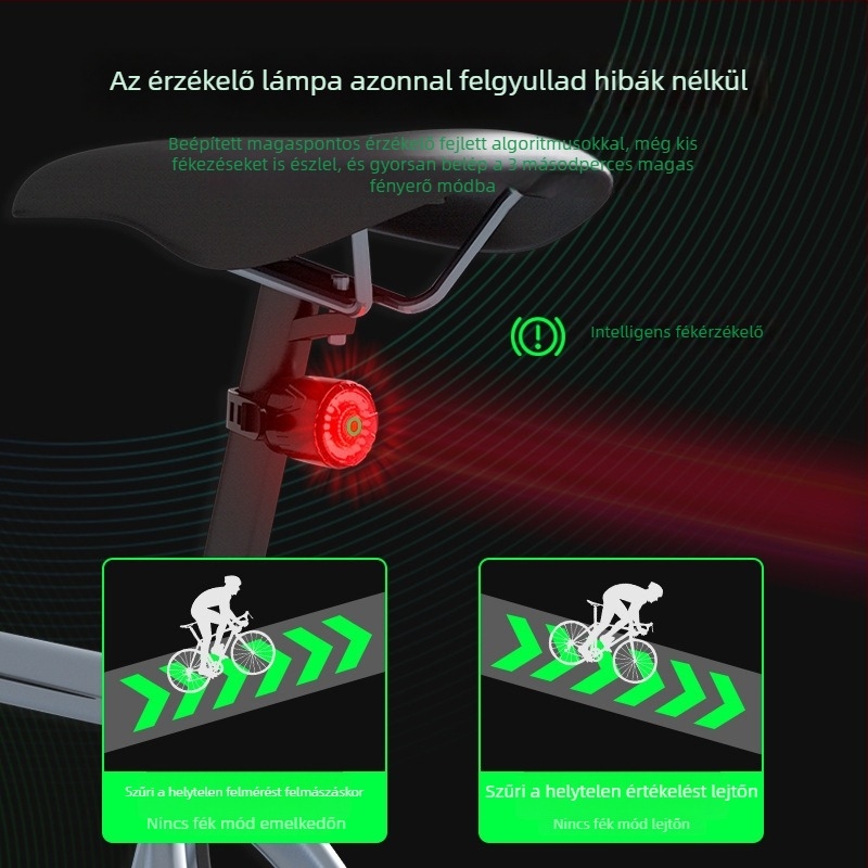 Új okos kerékpáros hátsó lámpa kettős konzollal, Type-C töltés, vízálló, vibrációs érzékelő, éjszakai vezetés figyelmeztetés (Márka: Red Light Fox; Importált: Nem; Magánmárkák: Igen)