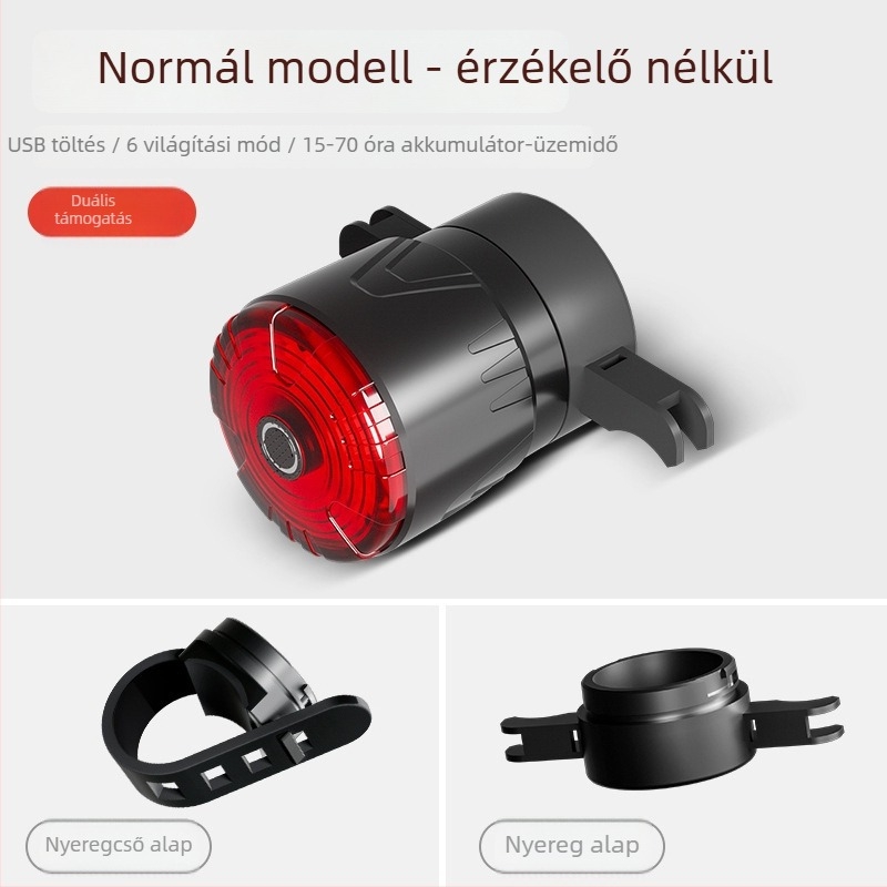 Új okos kerékpáros hátsó lámpa kettős konzollal, Type-C töltés, vízálló, vibrációs érzékelő, éjszakai vezetés figyelmeztetés (Márka: Red Light Fox; Importált: Nem; Magánmárkák: Igen)