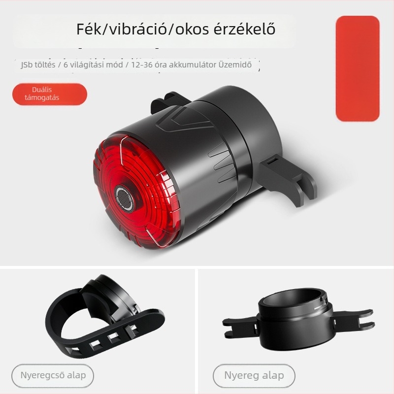 Új okos kerékpáros hátsó lámpa kettős konzollal, Type-C töltés, vízálló, vibrációs érzékelő, éjszakai vezetés figyelmeztetés (Márka: Red Light Fox; Importált: Nem; Magánmárkák: Igen)