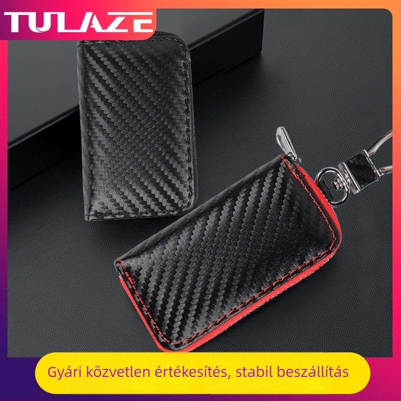 Turadze T0322 autókulcs tok – PU anyag, szénszálas textúra, egyszerű stílus, General autókhoz, testreszabás nélküli.