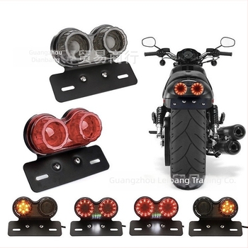 Motorkerékpár hátsó lámpa, LED fény, féklámpa és irányjelző, 12V, ötvezetékes, modell RAYBAN-011, ABS fém