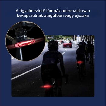 Kerékpár hátsó lámpa kormány- és fékszenzorral, vízálló, energiatakarékos, távvezérlésű töltés, lopás elleni védelem