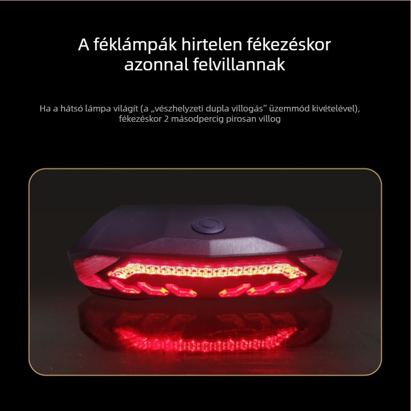Kerékpár hátsó lámpa kormány- és fékszenzorral, vízálló, energiatakarékos, távvezérlésű töltés, lopás elleni védelem