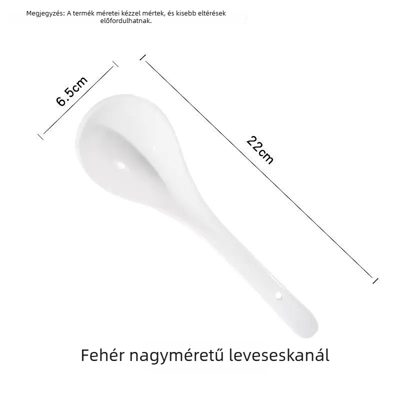 Kerámia nagy leveskanál otthoni használatra, fehér hosszú nyele, leveshez és zabkásához