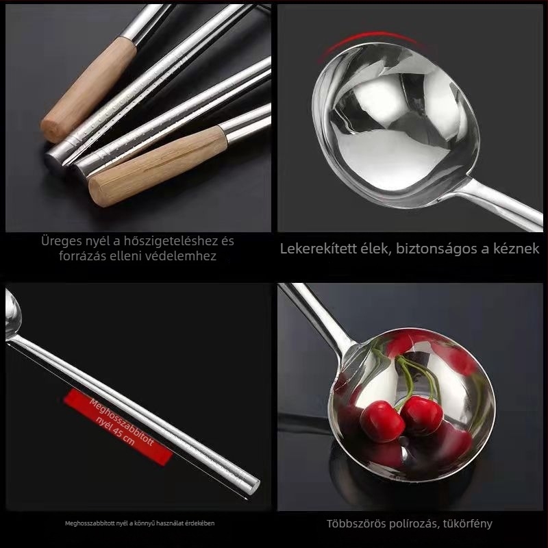 Rozsdamentes acél stir-fry kanál hosszú nyéllel, kereskedelmi konyhákhoz