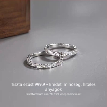 9999 ezüst háromoldalas zúzott jég mintázatú zárt gyűrű nőknek, 2 mm széles, geometriai design, könnyű luxus