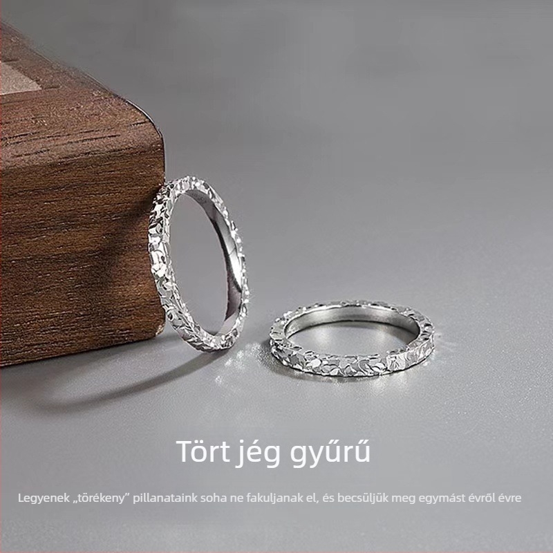 9999 ezüst háromoldalas zúzott jég mintázatú zárt gyűrű nőknek, 2 mm széles, geometriai design, könnyű luxus