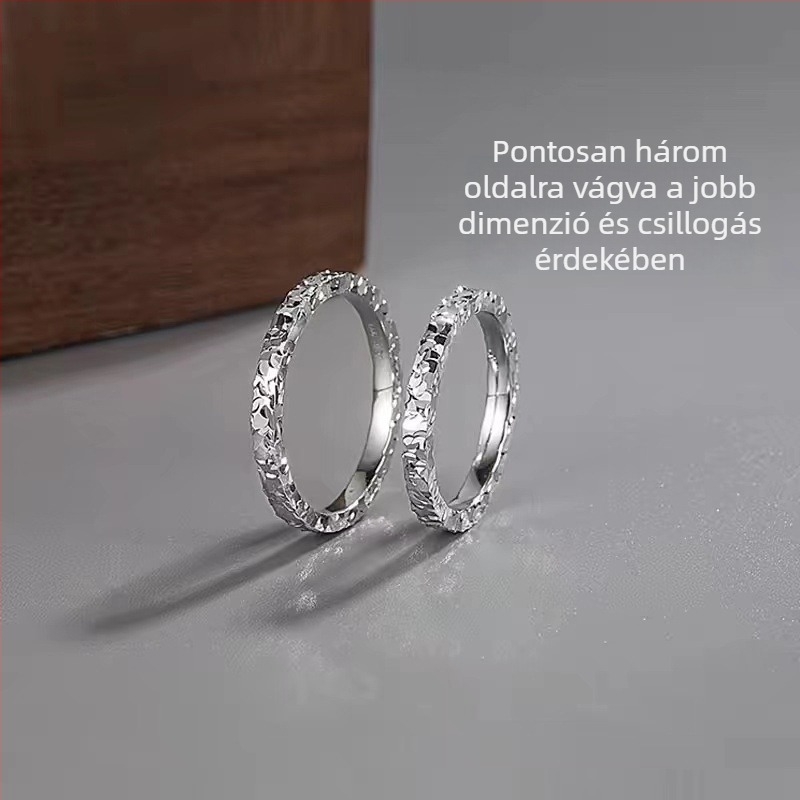 9999 ezüst háromoldalas zúzott jég mintázatú zárt gyűrű nőknek, 2 mm széles, geometriai design, könnyű luxus