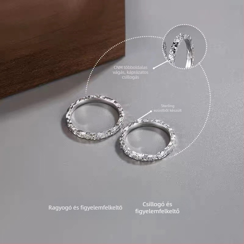 9999 ezüst háromoldalas zúzott jég mintázatú zárt gyűrű nőknek, 2 mm széles, geometriai design, könnyű luxus