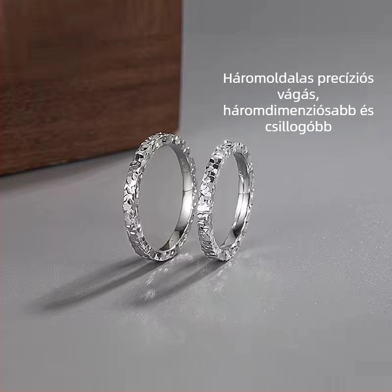 9999 ezüst háromoldalas zúzott jég mintázatú zárt gyűrű nőknek, 2 mm széles, geometriai design, könnyű luxus