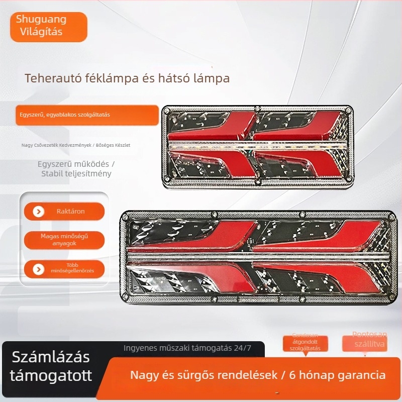 Chenxiang A45 teherautó hátsó lámpa LED-del, fényvezetővel, irányjelző és féklámpa, 24V (teherautó-kompatibilis; testreszabott gyártás; élettartam 10 év)