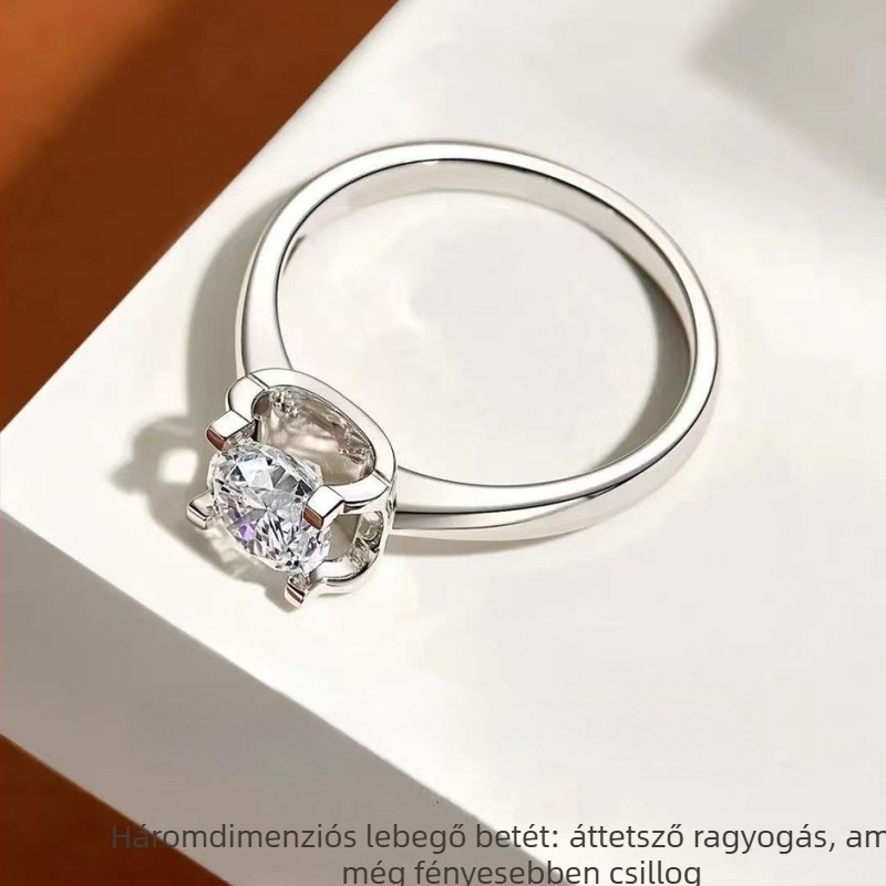 Moissanite ezüst gyűrű, klasszikus négyfoglalatú foglalat, S925 ezüst, egy karátos, eljegyzési gyűrű