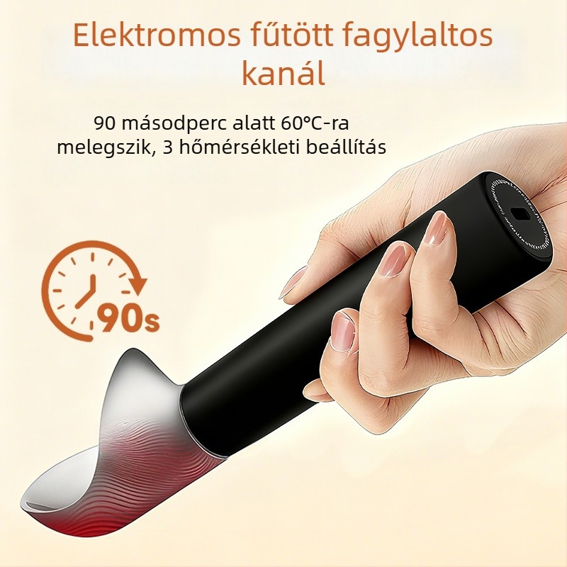 Önmelegítő elektromos fagylaltkanál professzionális használatra, rozsdamentes acélból