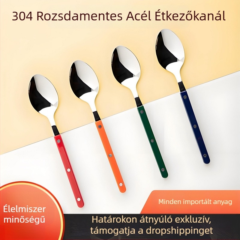 Fényűző könnyű evőkanál, rozsdamentes acél 304, fogantyú PC környezetbarát, modern letisztult stílus, tükörfényes felület, testreszabás lehetséges