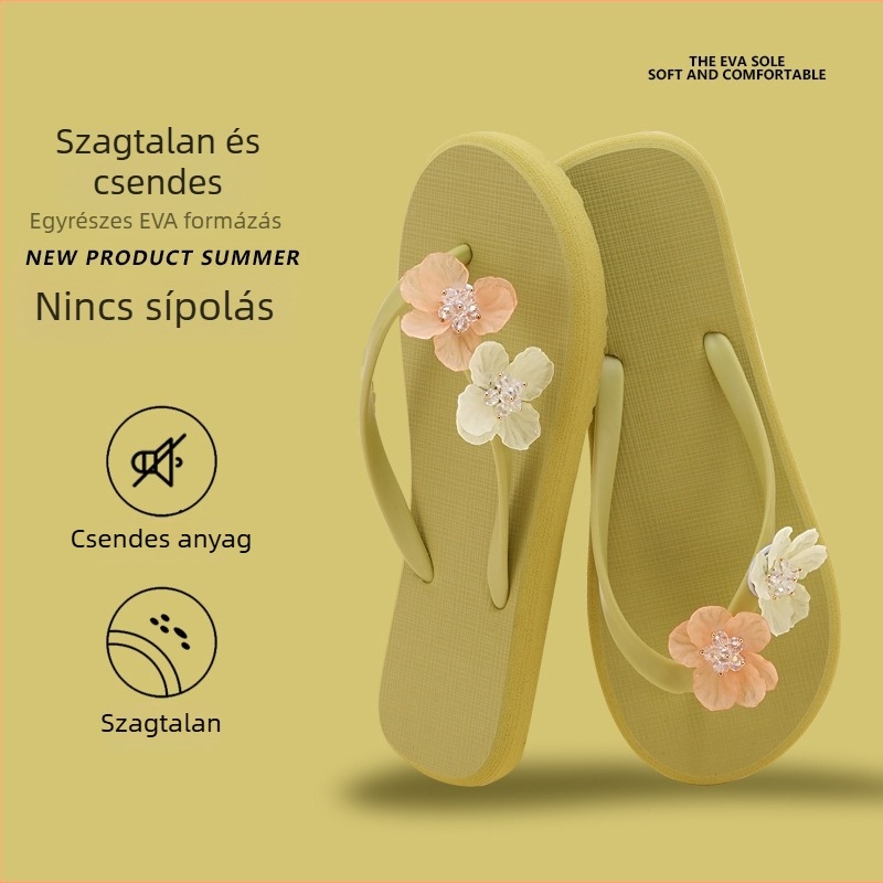 Női flip-flop nyárra, PVC felsőrész, talp habgumiból, lélegző, csúszásmentes, átlátszó virágos mintázat, strandoláshoz