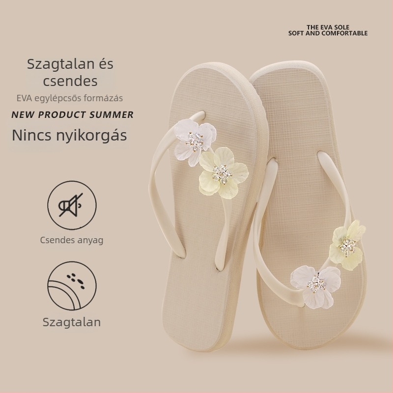 Női flip-flop nyárra, PVC felsőrész, talp habgumiból, lélegző, csúszásmentes, átlátszó virágos mintázat, strandoláshoz