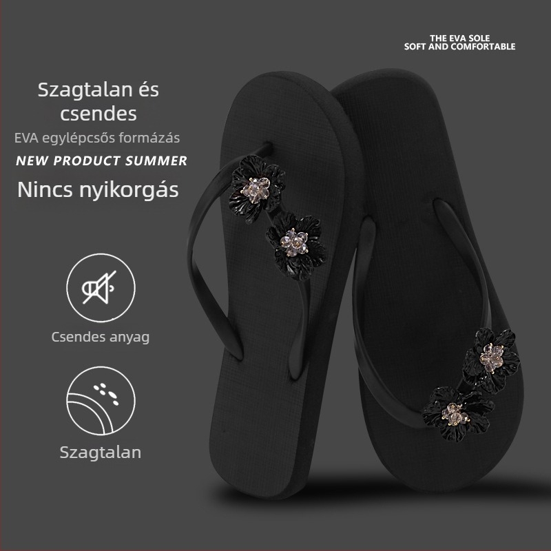 Női flip-flop nyárra, PVC felsőrész, talp habgumiból, lélegző, csúszásmentes, átlátszó virágos mintázat, strandoláshoz