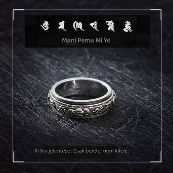Retro Pixiu gyűrű, fekete felülettel, hat karakteres mantra, uniszex, forgatható, zárt dizájn, személyre szabott kreatív stresszoldó ékszer