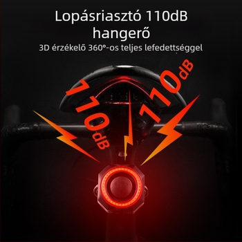Kétfunkciós kerékpár hátsó lámpa: lopás elleni riasztás és fényjelzés fékezéskor, USB-C töltés, 700 mAh, gyorscsatlakozás, erős fény
