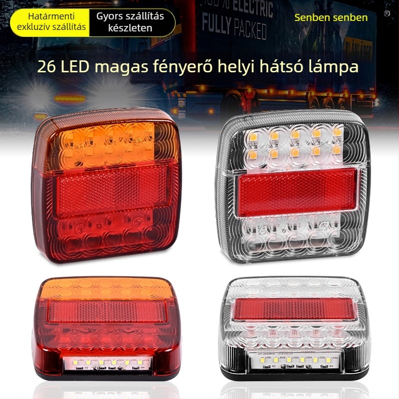 LED hátsó lámpa teherautókhoz és pótkocsikhoz, 26LED négyzetes, 12/24V, 20W, 18000 lm
