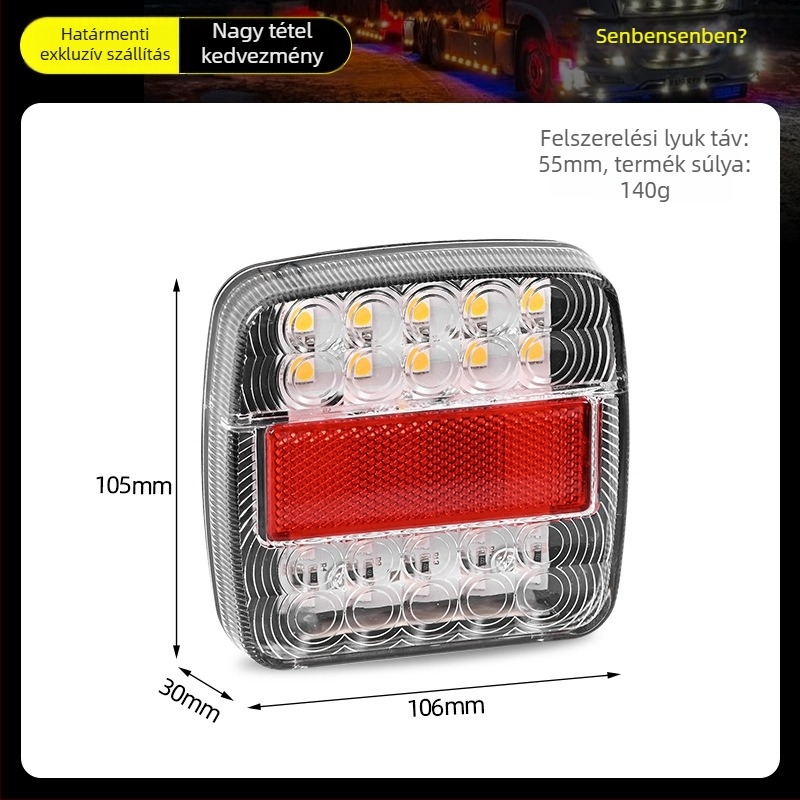 LED hátsó lámpa teherautókhoz és pótkocsikhoz, 26LED négyzetes, 12/24V, 20W, 18000 lm