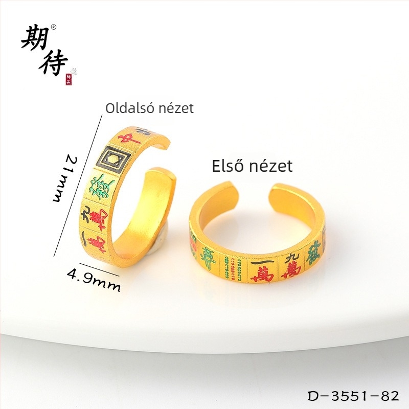 Nyitott mahjong ihletésű gyűrű, aranyozott bevonattal, elektroplattázás, női stílus