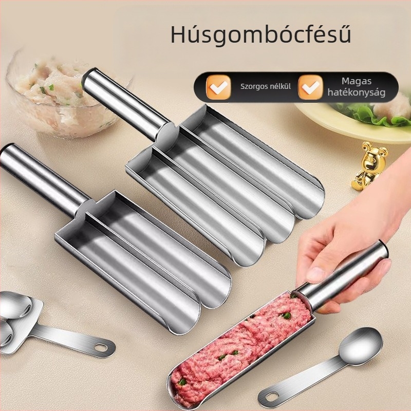 Rozsdamentes acélból készült húsgolyó készítő, hal- és garnéla húsgolyó formákkal és húskanállal