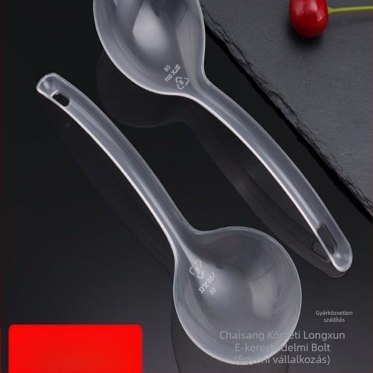 Egyszer használatos hosszú nyélű műanyag leveskanál, élelmiszer-minőségű PP anyag