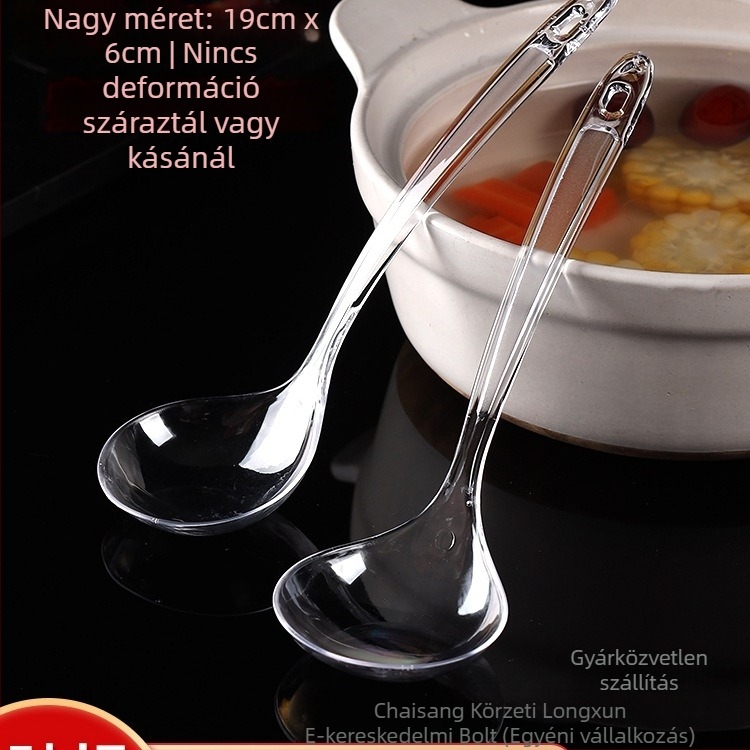 Egyszer használatos hosszú nyélű műanyag leveskanál, élelmiszer-minőségű PP anyag