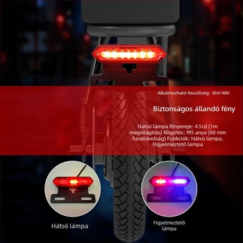 Éjszakai vezetéshez hátsó fény piros-kék villogóval elektromos kerékpárok és MTB-k számára, nagy fényerősségű hátsó lámpa
